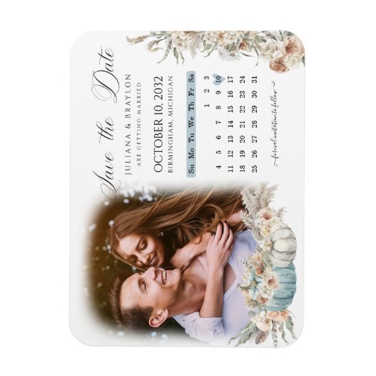 Magnet Flexible Boho bleu Citrouilles & séché Floral Calendrier &  (Vertical)