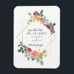 Magnet Flexible Boho Floral Botanical Wedding Enregistrer La Date<br><div class="desc">Un mariage rustique élégant sauvez l'aimant de date avec une aquarelle d'inspiration botanique fleurie design autour d'un cadre géométrique avec du texte noir. Recherchez des invitations de mariage et d'autres objets de coordination chez Jill's Paperie.</div>