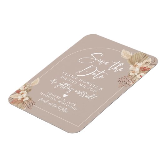 Magnet Flexible Boho Pampas Neutrals Grass Enregistrer La Date (Côté Gauche)