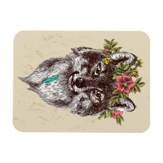 Magnet Flexible Boho Style Wolf Halo Portrait (Horizontal)