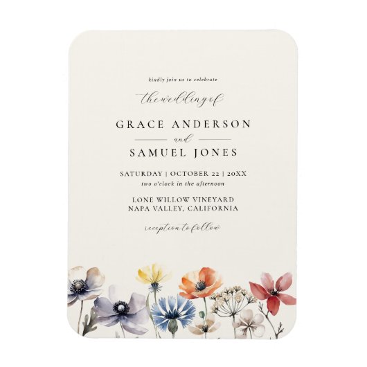 Magnet Flexible Boho Watercolor Fleur sauvage Floral Mariage (Vertical)