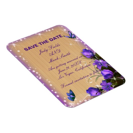 Magnet Flexible Bois Rustique Purple Mariage Floral Enregistrer La (Côté Droit)