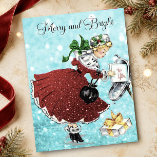 Magnet Flexible Boîte aux lettres de Noël vintage fille rouge pail