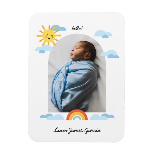 Magnet Flexible Bonjour Bébé Soleil Nuages Rainbow Photo (Vertical)
