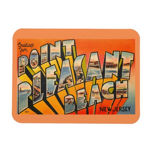 Magnet Flexible Bonjour, Pt. Plage agréable, New Jersey Vintage (Horizontal)