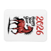 Magnet Flexible Bonne année 2026 Carte Cheval Rouge Illustration (Horizontal)