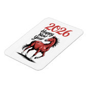 Magnet Flexible Bonne année 2026 Carte Cheval Rouge Illustration (Côté Gauche)