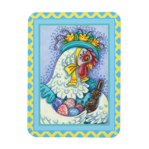 Magnet Flexible BONNET DE PÂQUES ET OEUFS, PRINTEMPS POULET Coloré