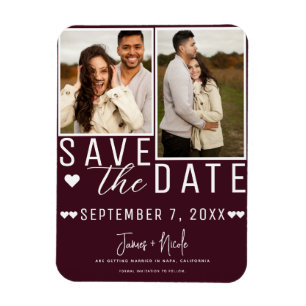 Magnet Flexible Bordeaux Moderne Rouge Enregistrer la Date 2 Photo