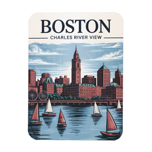 Magnet Flexible Boston Charles River Voiliers City Skyline Travel (Vertical)