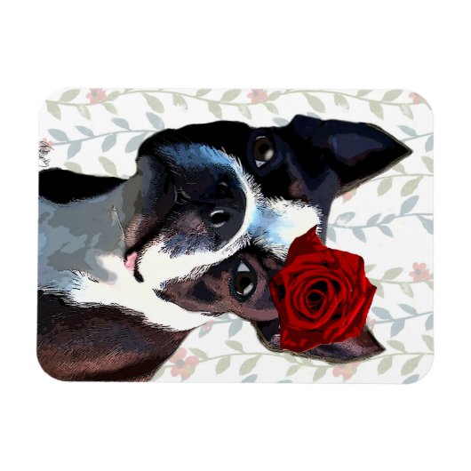 Magnet Flexible Boston Terrier avec Rose sur Head 2 (Horizontal)