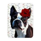 Magnet Flexible Boston Terrier avec Rose sur Head 2 (Vertical)