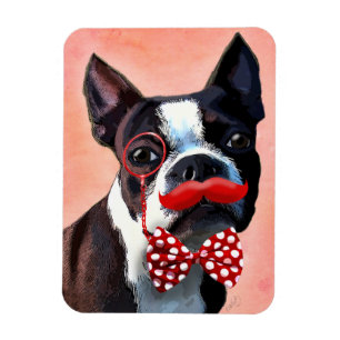 Magnet Flexible Boston Terrier Portrait avec Cravate Red Bow et 2