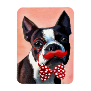 Magnet Flexible Boston Terrier Portrait avec Cravate Red Bow et 3