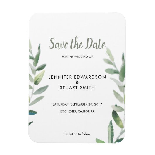 Magnet Flexible Botanical watercolor olive leaves Save the Date (Vertical)