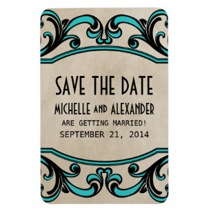 Magnet Flexible Boucles gothiques Sauvez l'aimant Date, Aqua