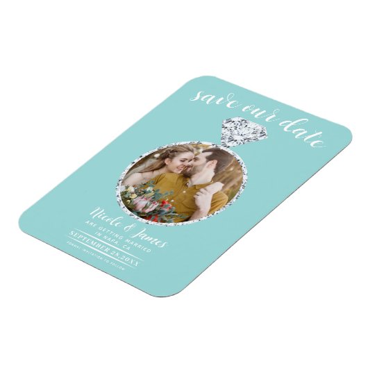 Magnet Flexible Boule en diamant turquoise Photo Enregistrer la da (Côté Gauche)