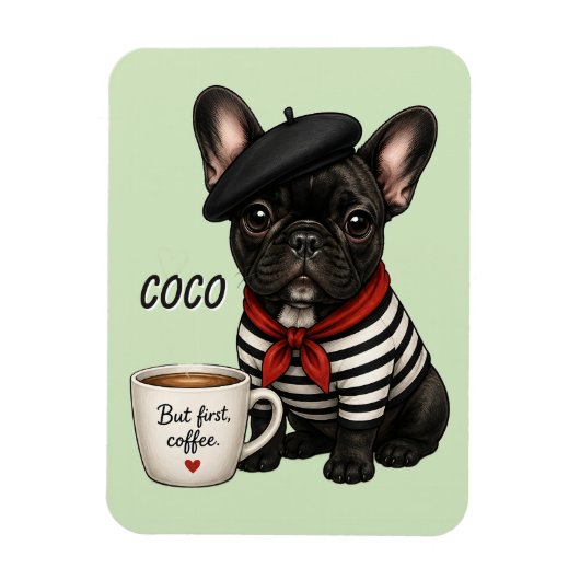 Magnet Flexible Bouledogue français avec café (Vertical)