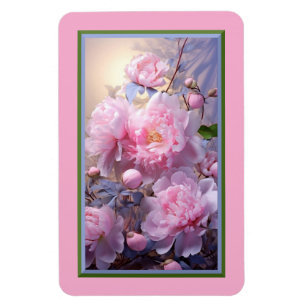 Magnet Flexible Bourgeons et fleurs de pivoine rose aimant flexibl