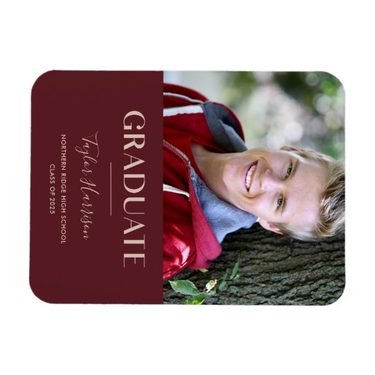 Magnet Flexible Bourgogne 2025 Gradué 1-Photo Grad Faire-part (Horizontal)