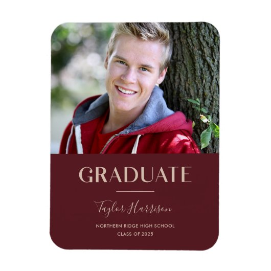 Magnet Flexible Bourgogne 2025 Gradué 1-Photo Grad Faire-part (Vertical)