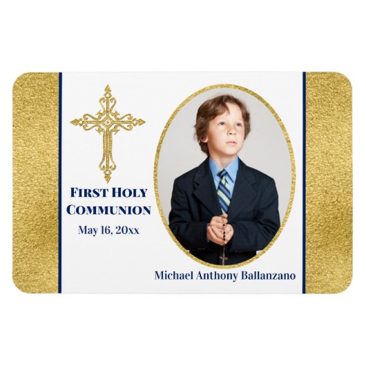 Magnet Flexible Boys Gold White Marine Holy Communion (Horizontal)