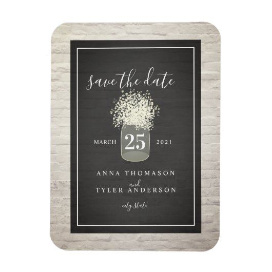 Magnet Flexible Brick blanc Bébé's Breath Wedding Save The Date (Vertical)