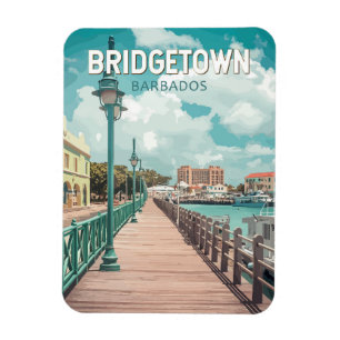 Magnet Flexible Bridgetown Barbade Illustration Voyage Art Retro