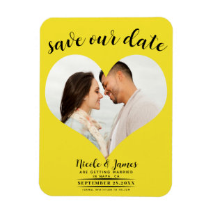 Magnet Flexible Bright Yellow Heart Photo Wedding Enregistrer la d
