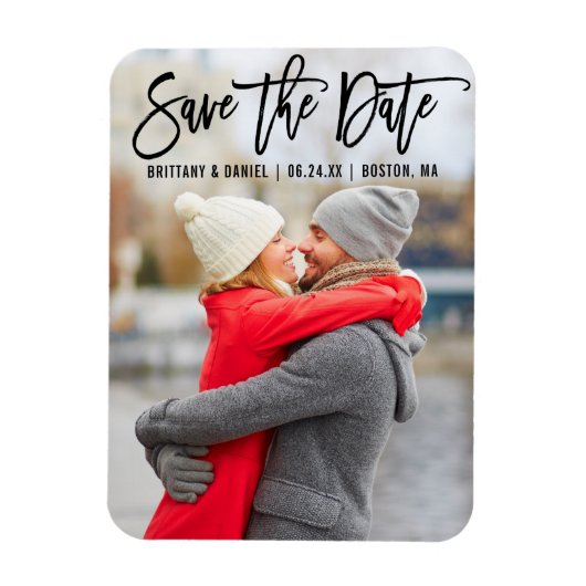 Magnet Flexible Brosse moderne Script Couple Photo B Enregistrer L (Vertical)