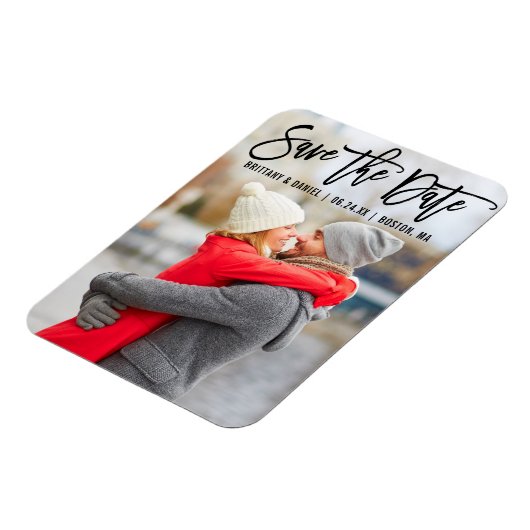 Magnet Flexible Brosse moderne Script Couple Photo B Enregistrer L (Côté Gauche)