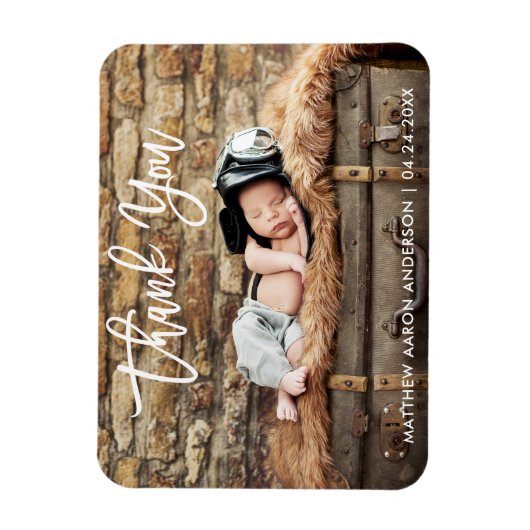 Magnet Flexible Brosse moderne Script Merci Nouveau bébé What (Vertical)