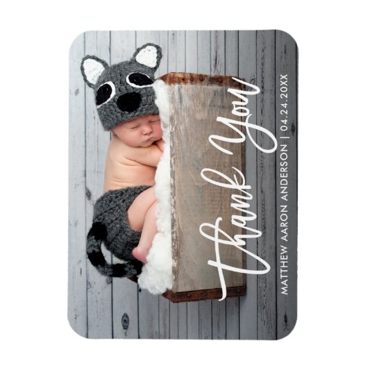 Magnet Flexible Brosse moderne Script Nouveau Merci bébé Wht (Vertical)