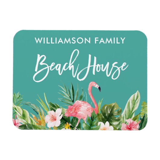 Magnet Flexible Brosse Script Tropical Floral Family Beach House (Horizontal)