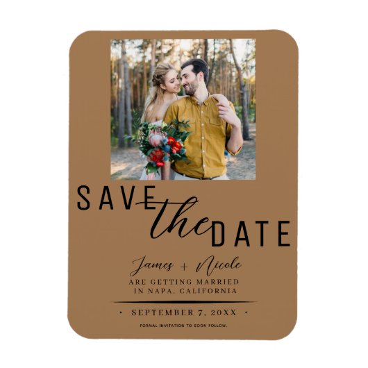 Magnet Flexible Brown Enregistrer le Mariage photo Date (Vertical)