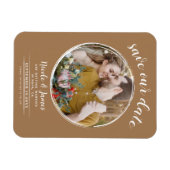Magnet Flexible Brown Photo ronde moderne Enregistrer la date (Horizontal)
