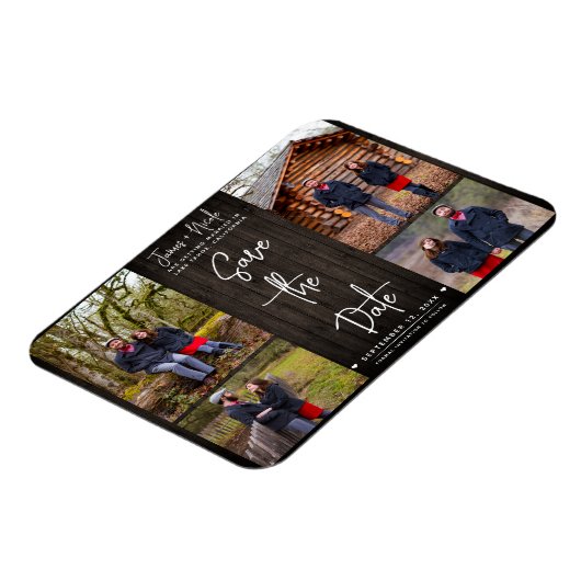 Magnet Flexible Brown Wood Rustic 4 Photos Sauvegarder la date Mar (Côté Gauche)