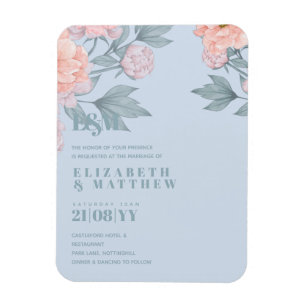Magnet Flexible Budget Pêcher Floral Dusty Blue Sage Mariage feuil