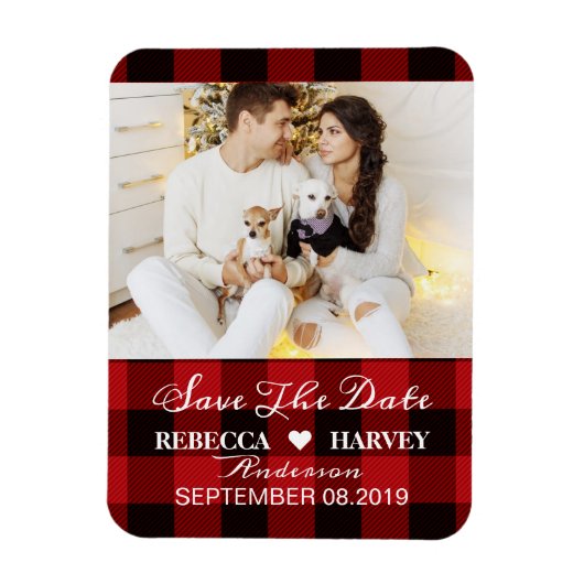 Magnet Flexible buffalo plaid mariage rustique d'hiver enregistrer (Vertical)