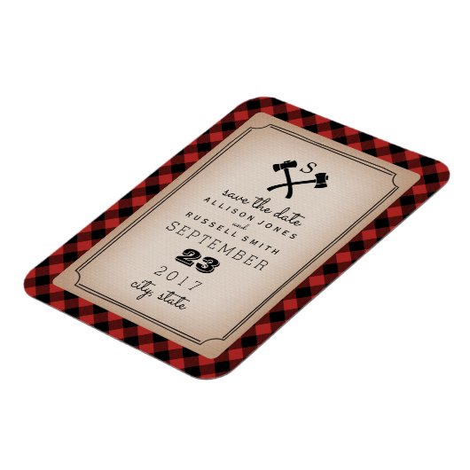 Magnet Flexible Buffalo Plaid Monogramme Ax Enregistrer La Date (Côté Gauche)