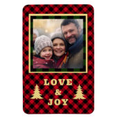 Magnet Flexible Buffle Rouge Vert Plaid Christmas Photo Love Joy (Vertical)