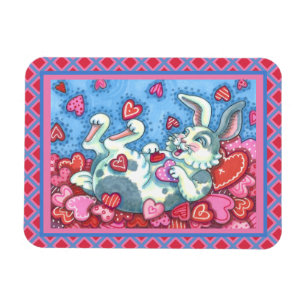 MAGNET FLEXIBLE BUNNY RABBIT & COEURS COLORÉS ÉLEVANT VALENTINES