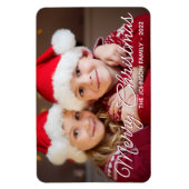 Magnet Flexible Burgundy Blanc Joyeux Noël Script Famille Photo (Vertical)