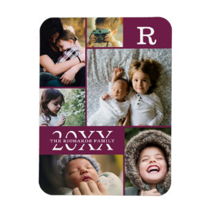 Magnet Flexible Burgundy moderne Couleur Bloc Famille 6 Photo Coll