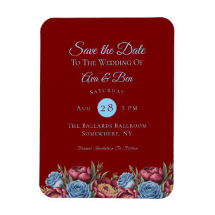 Magnet Flexible Burgundy Peony et Blue Rose Enregistrer la date