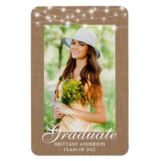 Magnet Flexible Burlap Lights Photo Graduation Faire-part (Vertical)