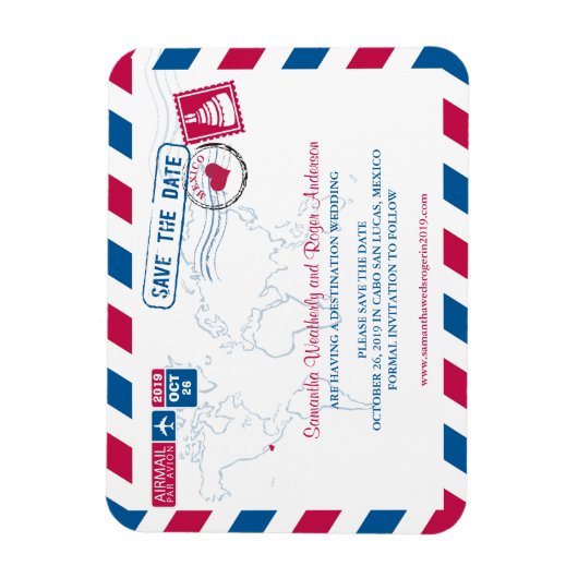 Magnet Flexible Cabo San Lucas Mexico Airmail | Enregistrer la dat (Vertical)