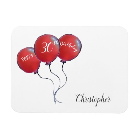 Magnet Flexible cadeau de ballon rouge à 30e anniversaire (Horizontal)