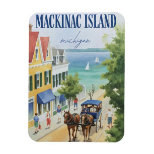 Magnet Flexible Cadeau Vintage Mackinac Island Michigan avec Fleur