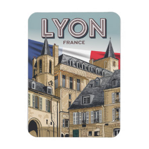 Magnet Flexible Cadeaux de voyage vintage LYON ville française Rhô